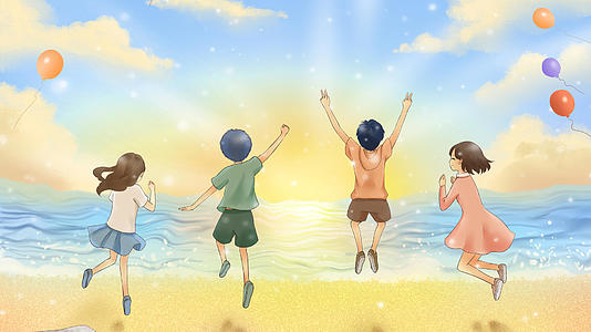 五四青年节美丽小清新海边沙滩动态背景视频视频视频的预览图