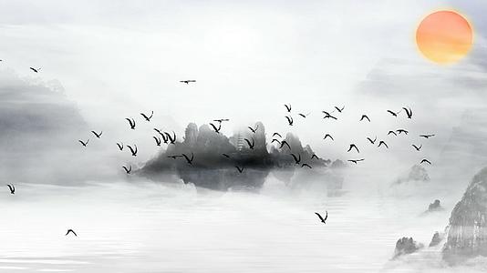 水墨群鸟腾云中国风背景视频的预览图