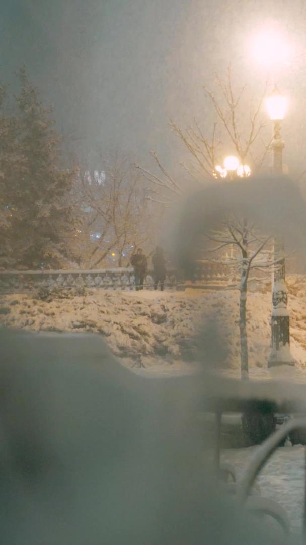 圣诞之夜城市街头飘落雪花视频的预览图