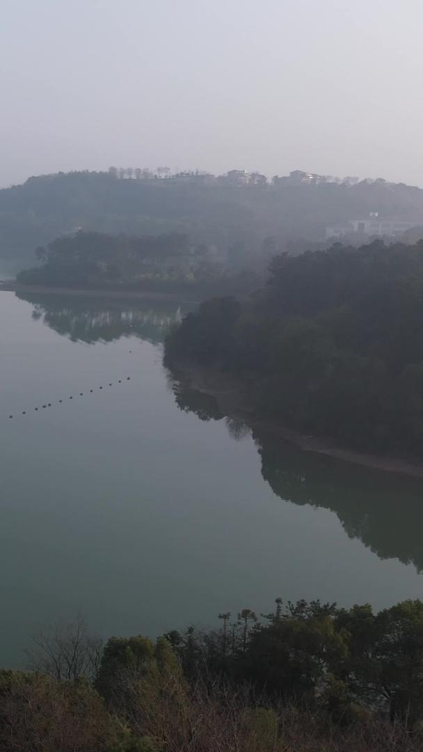 国家5A级景区天目湖清晨薄雾航拍视频白鹭岛生态视频的预览图
