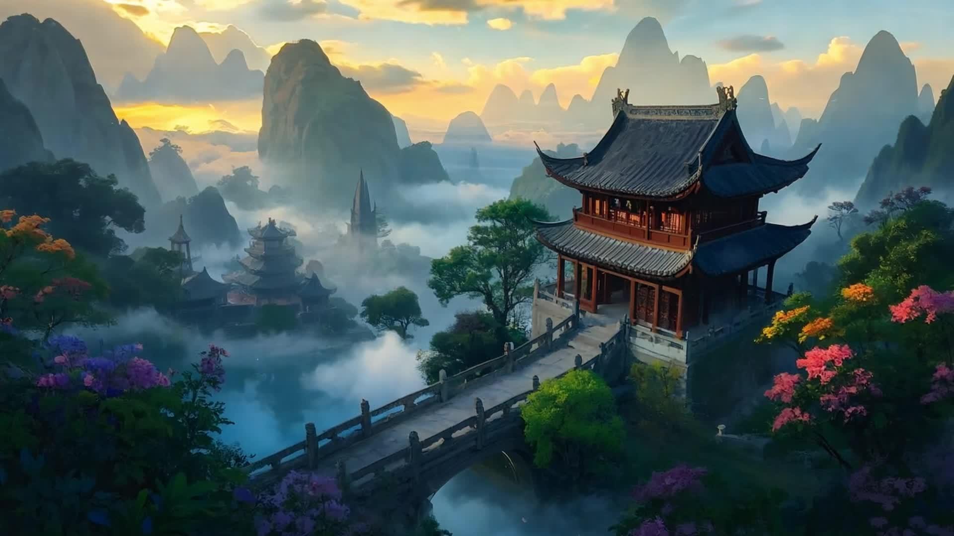 春天的高清中国风古建筑风景视频的预览图