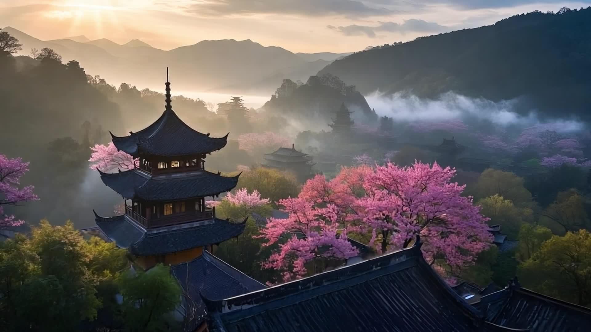 春天的高清中国风古建筑风景视频的预览图