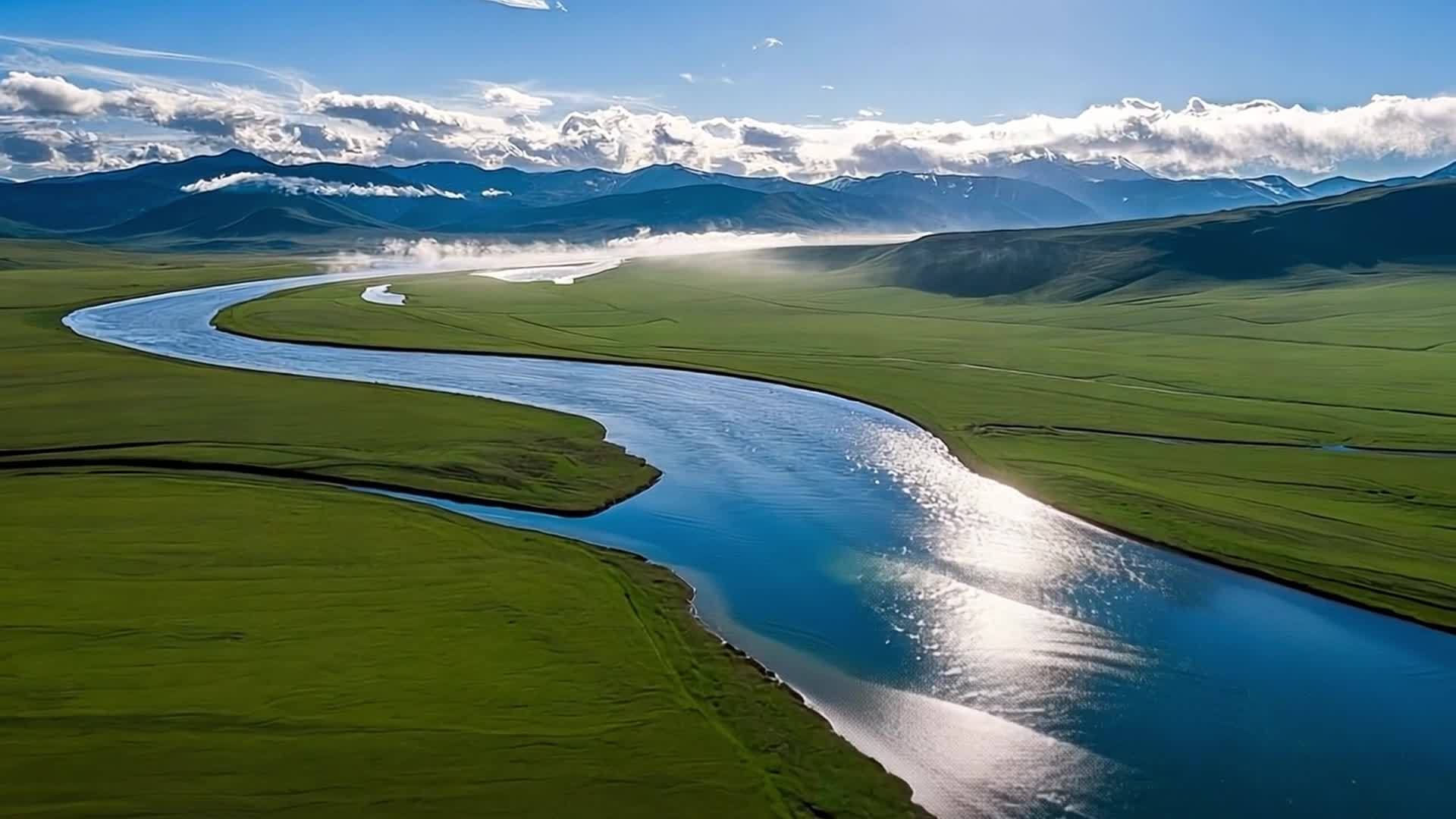 高清草原河流大自然景观视频的预览图