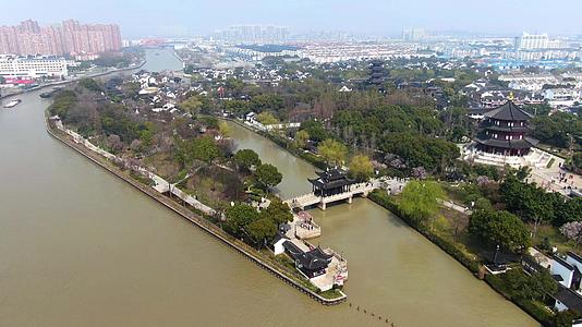 航拍苏州4A景区枫桥景区全景视频视频的预览图