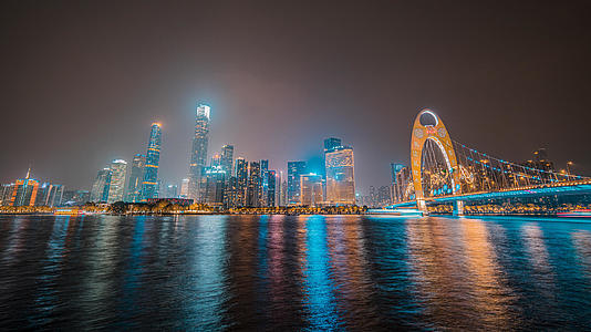 8k延时夜景广州猎德大桥珠江运河素材视频的预览图