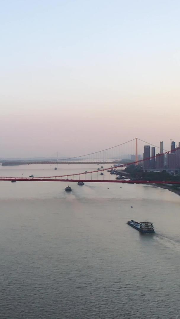 长江上红色的武汉鹦鹉洲航拍城市长江大桥夜景灯光车流素材视频的预览图