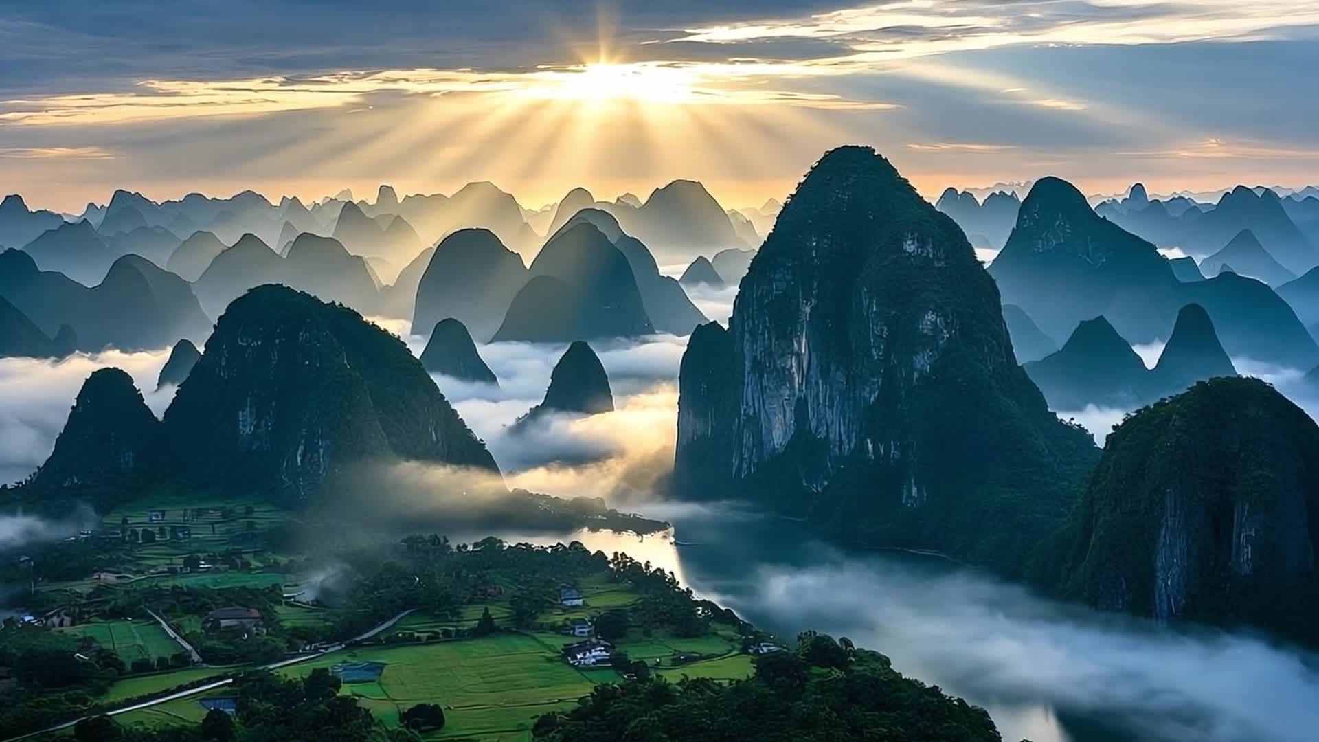 高清中国山水群山自然风光视频的预览图