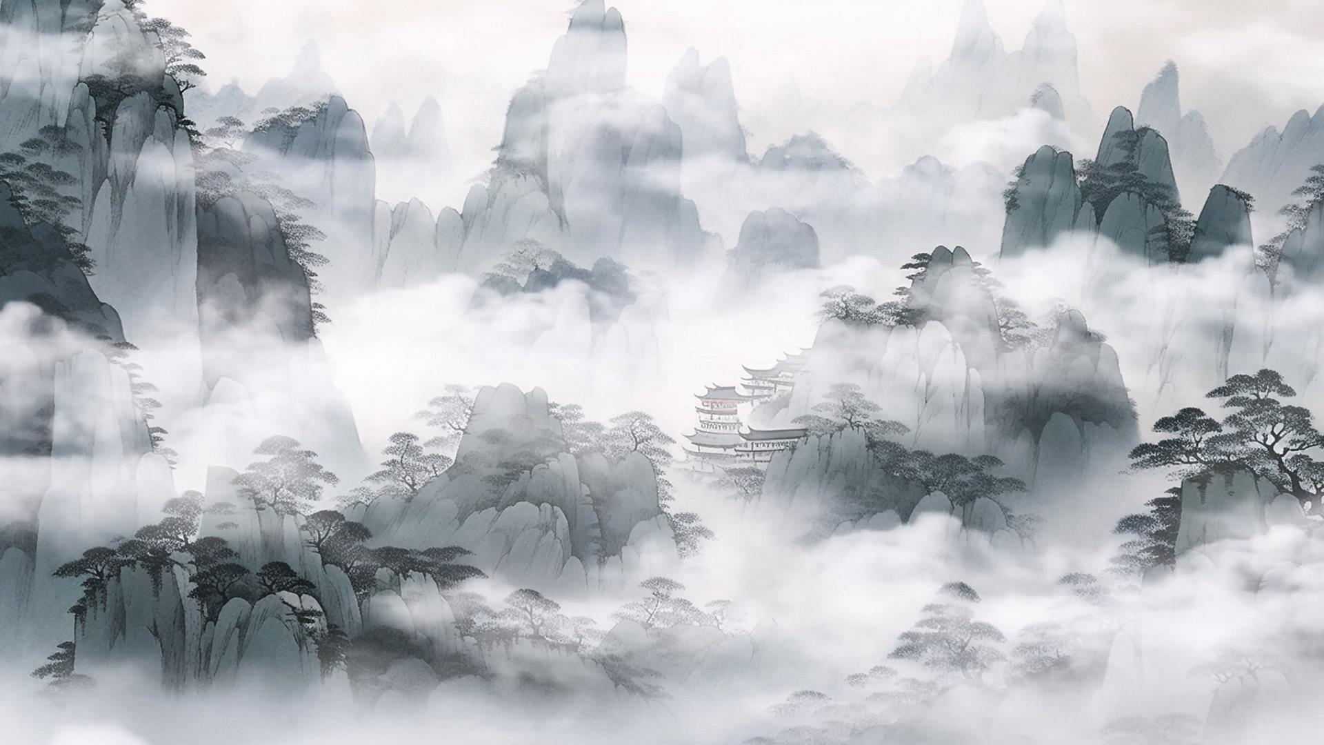 中国风云雾缭绕的山峰背景视频视频的预览图
