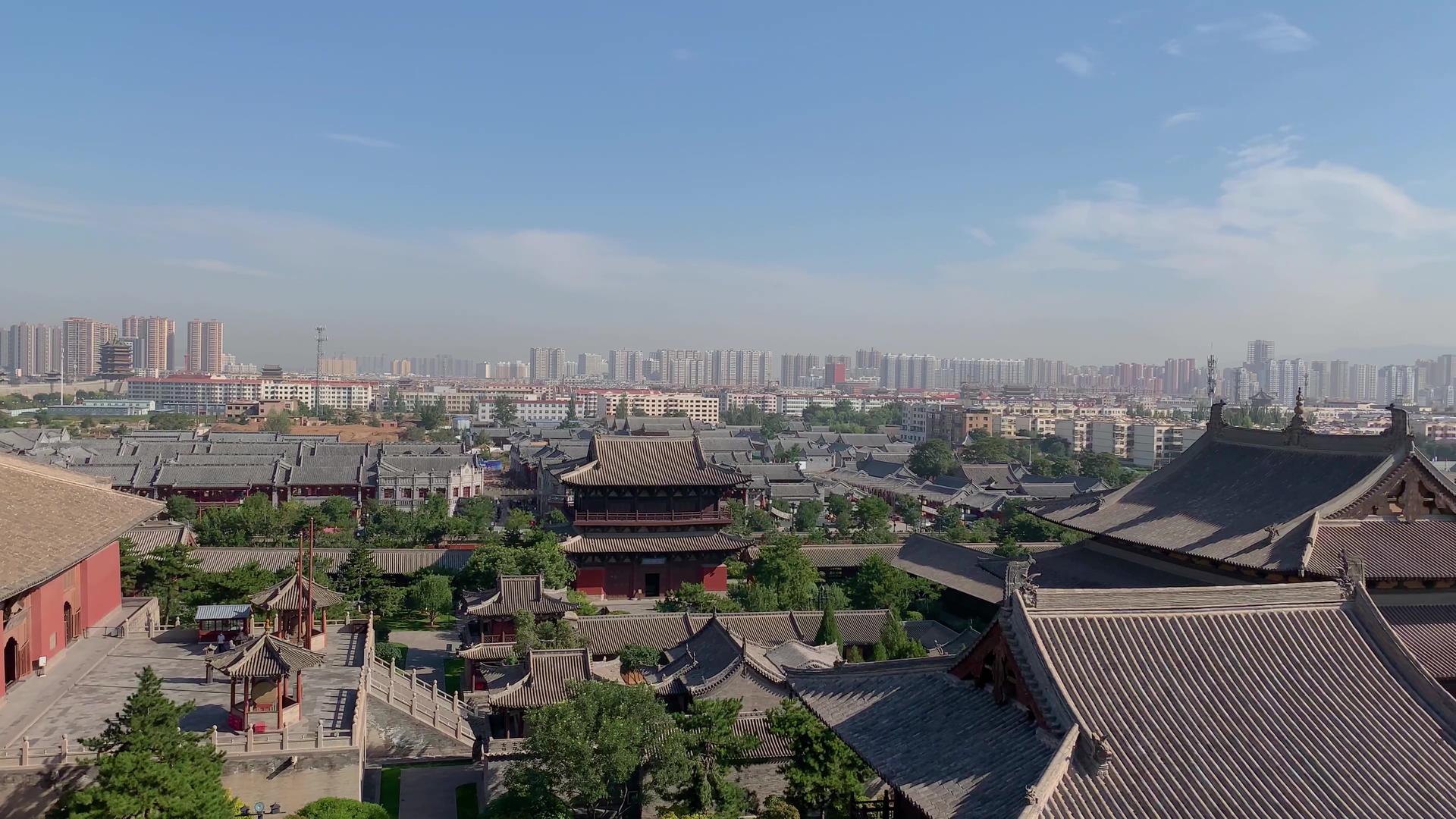 俯拍大同旅游景点华严寺全景视频视频的预览图