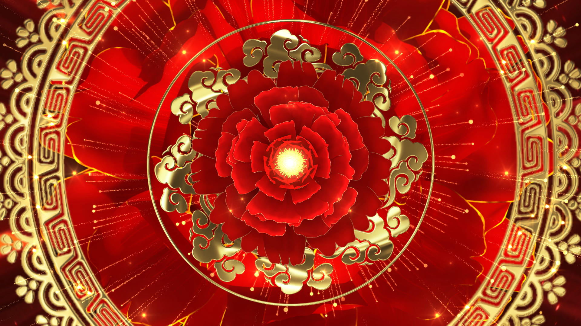 4K中国风牡丹花金色花纹背景视频的预览图
