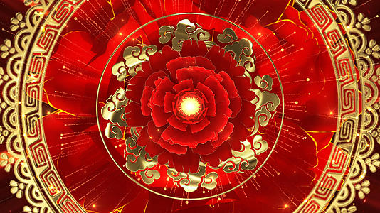 4K中国风牡丹花金色花纹背景视频的预览图
