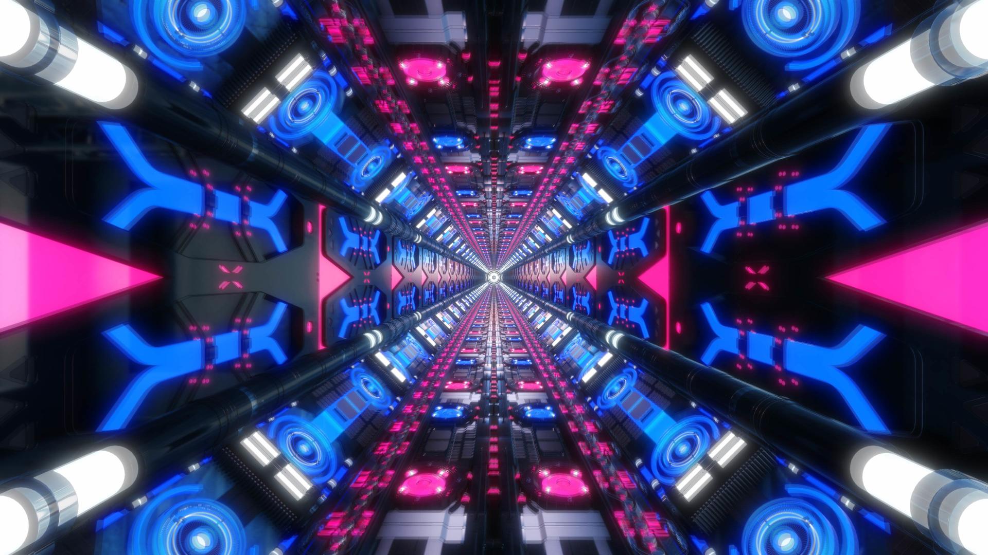 穿梭于红蓝炫耀三维空间科幻隧道视频的预览图