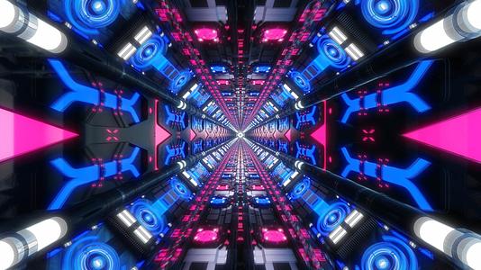 穿梭于红蓝炫耀三维空间科幻隧道视频的预览图