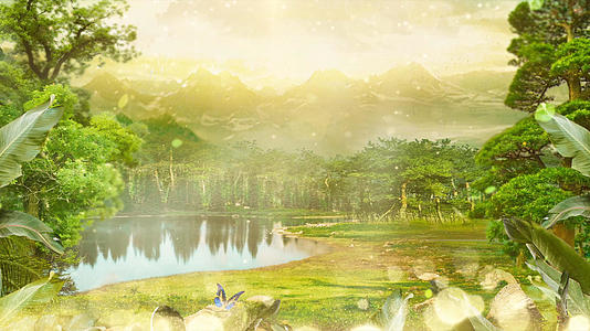 梦幻深林湖面动画合成背景视频的预览图