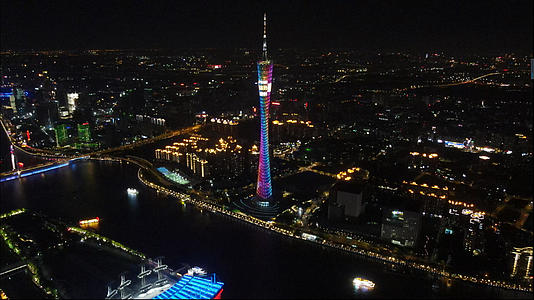 4k高清航拍广州城市夜景广州塔小蛮腰珠江风景视频的预览图