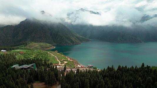 航拍5A景点新疆天山天池景区东天池视频视频的预览图