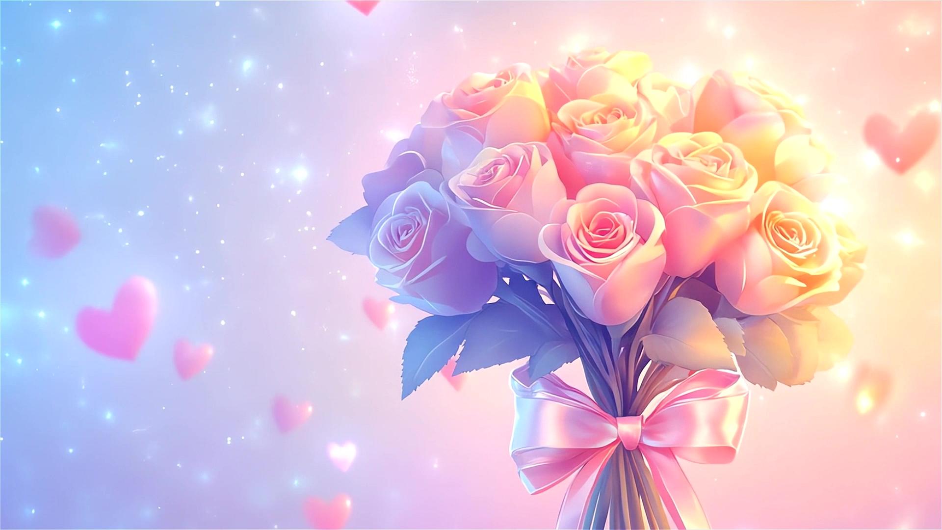 浪漫多彩梦幻情人节花束背景视频视频的预览图