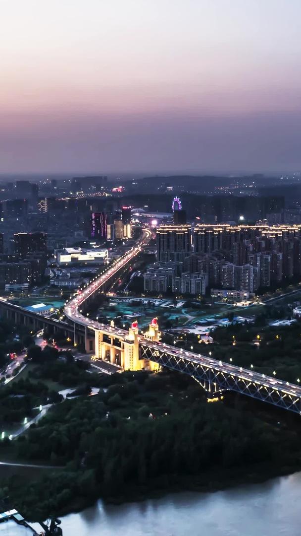 南京江北新区长江大桥夜景航拍延时摄影视频的预览图
