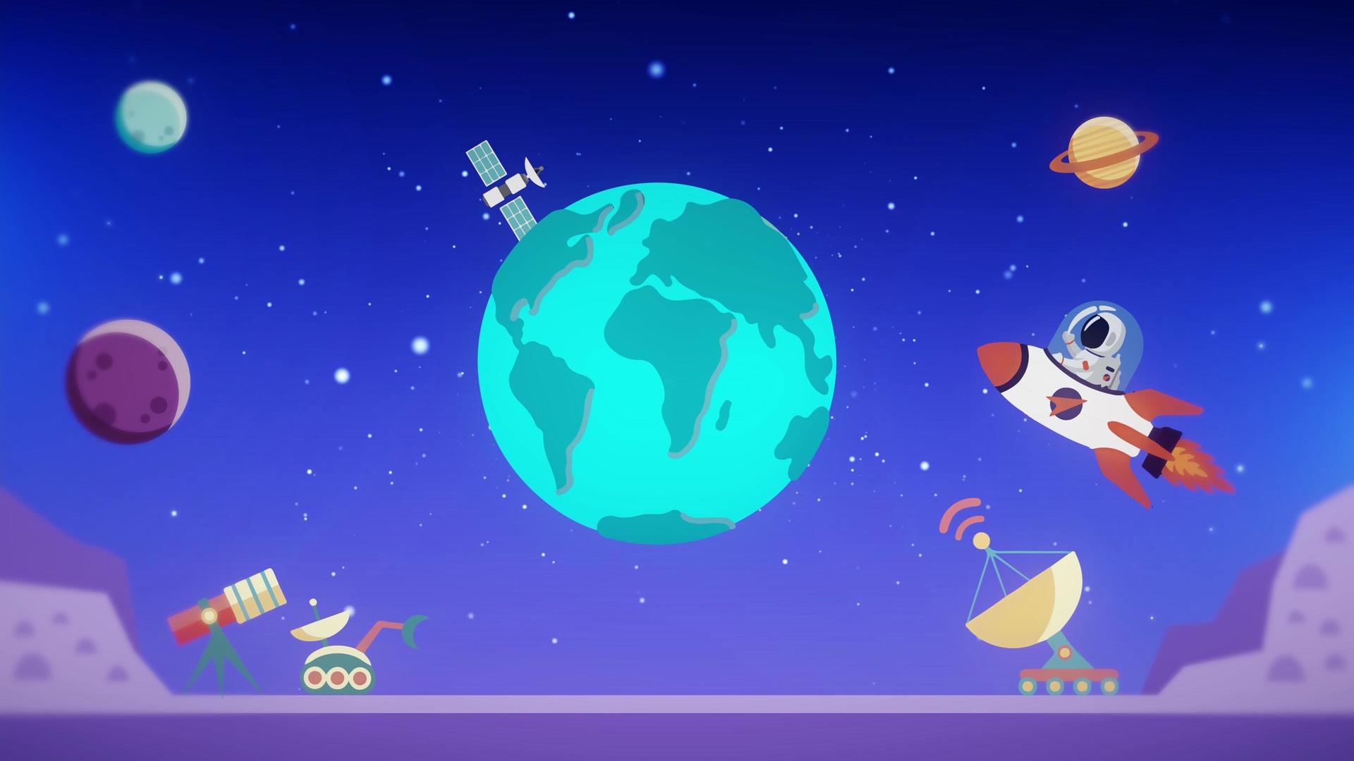 4K星空背景视频卡通宇航员视频的预览图