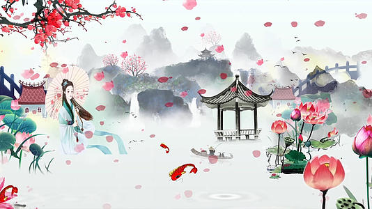 阳春三月水墨歌曲背景pr模板视频的预览图