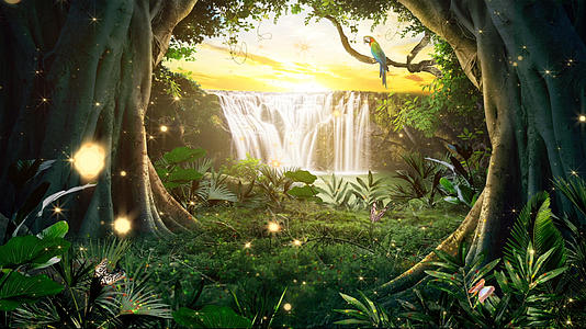 唯美梦幻绿色森林合成背景视频的预览图