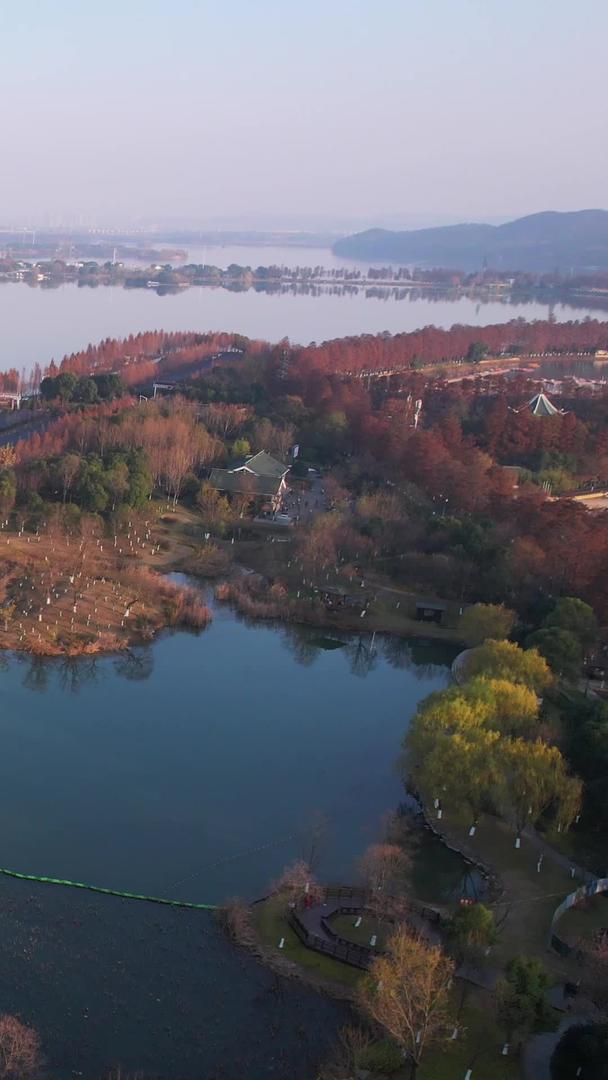 航拍城市秋天湖景绿道热气球素材视频的预览图