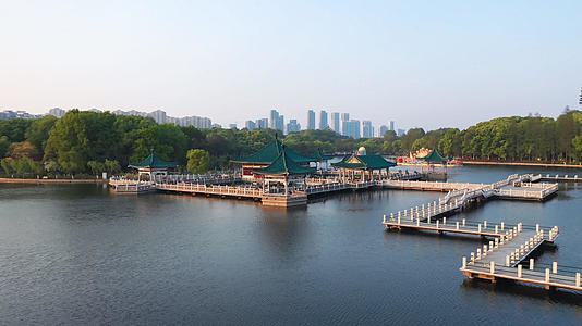 航拍风光城市武汉东湖碧潭观鱼景区素材视频的预览图