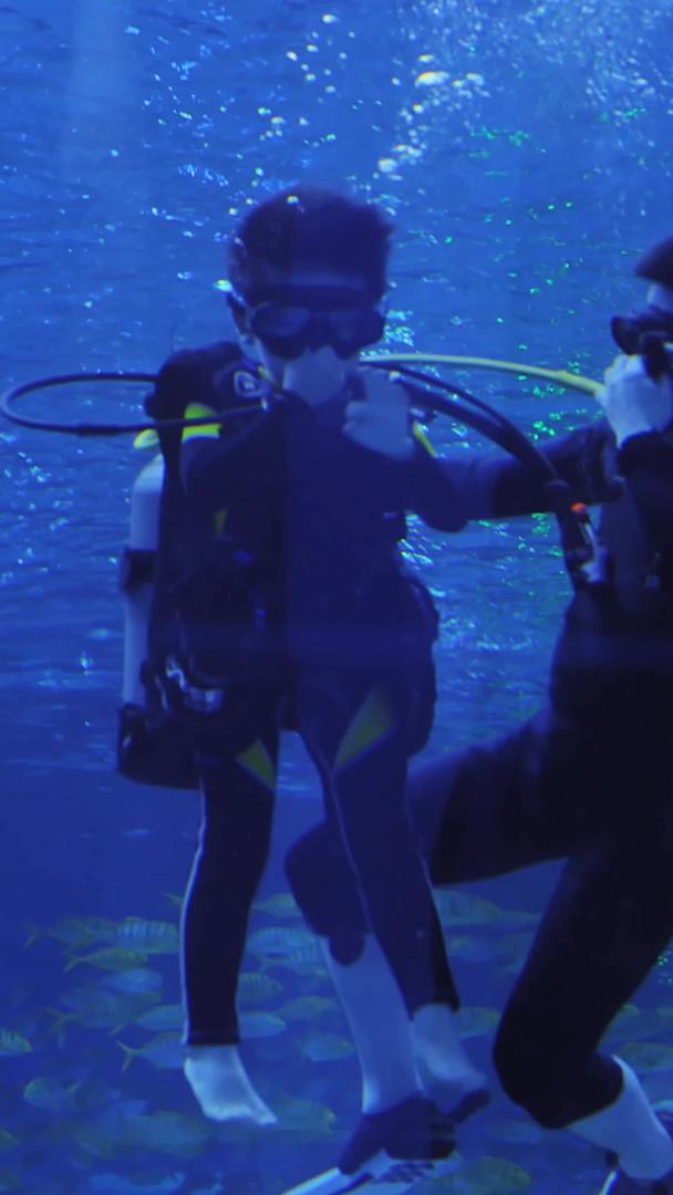水库里的潜水员带着孩子潜水视频的预览图