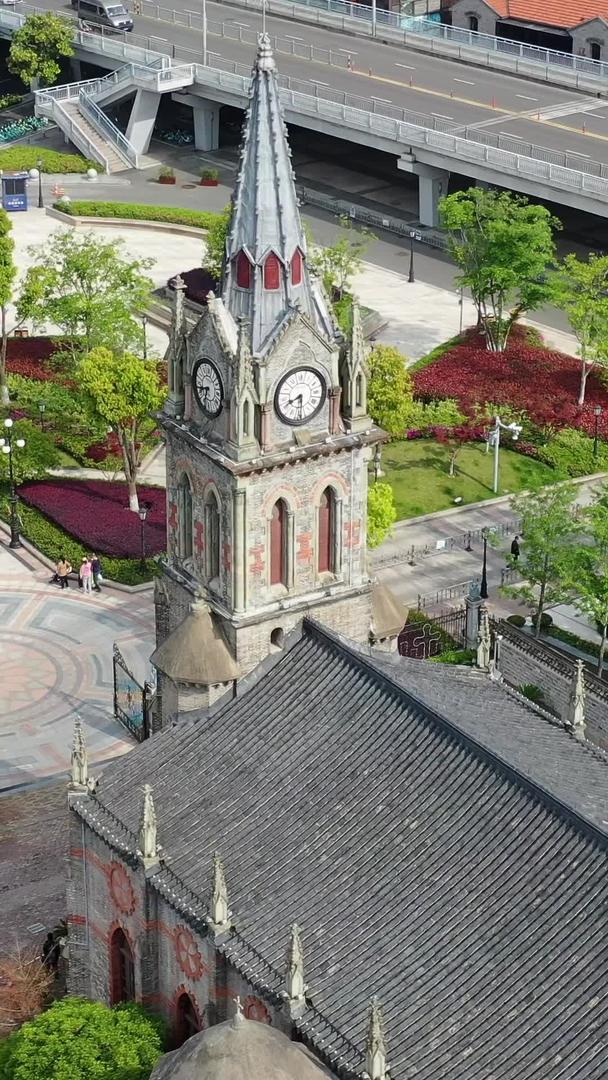 江北天主教堂宁波地标建筑航拍视频视频的预览图