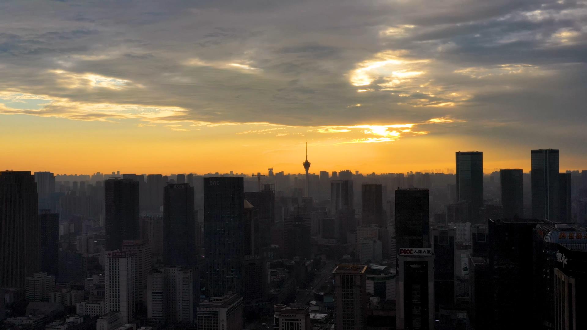 4K成都市宣传片素材清晨日出光辉绝美奇观航拍视频的预览图