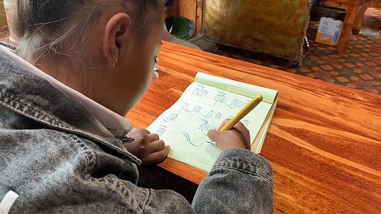 藏族女孩书写藏文视频视频的预览图