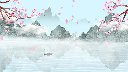 4K中国风水墨山水大屏背景素材视频的预览图