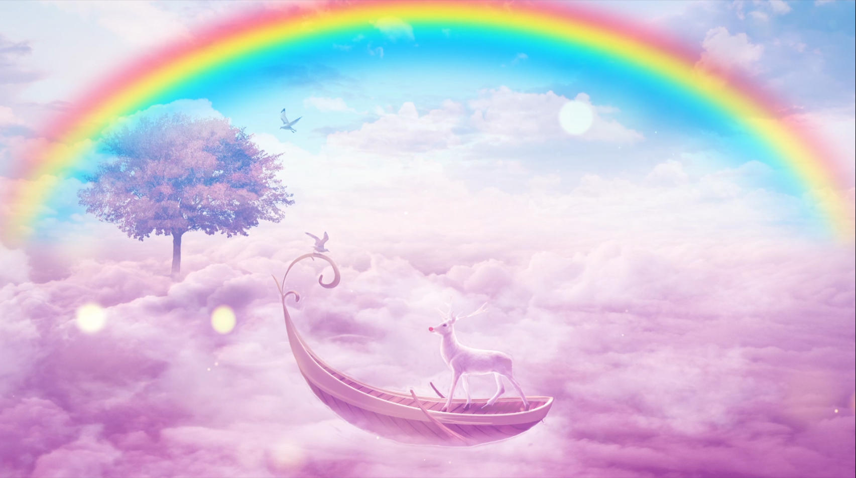 唯美彩虹下小鹿动画合成背景视频的预览图
