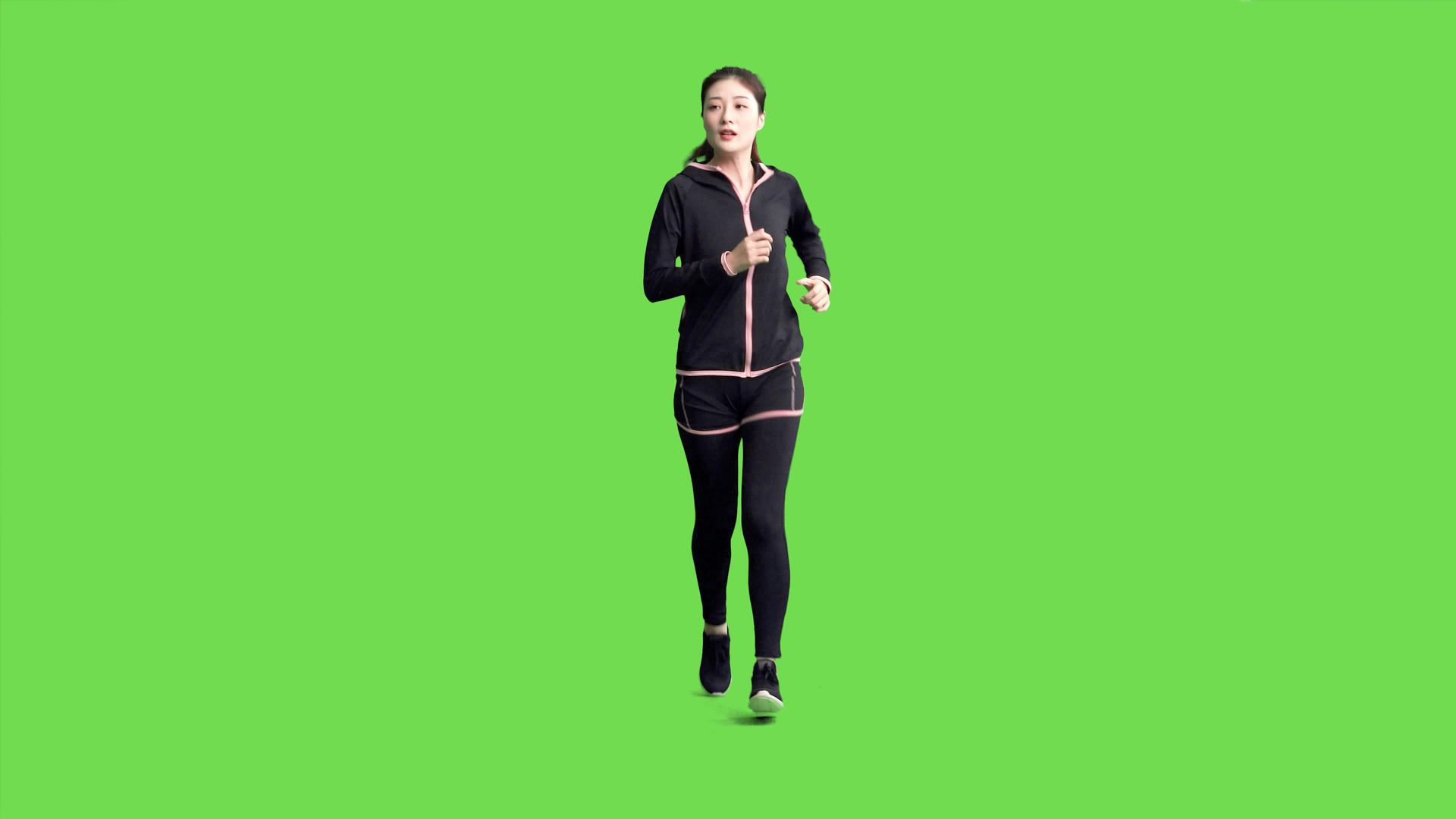 4k穿运动的女生跑步慢跑锻炼绿幕抠像视频视频的预览图