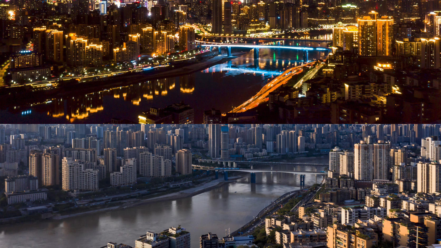 4K重庆城市全景江景日转夜延时摄影视频的预览图