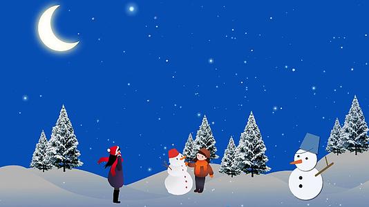 卡通冬季夜晚雪景视频的预览图