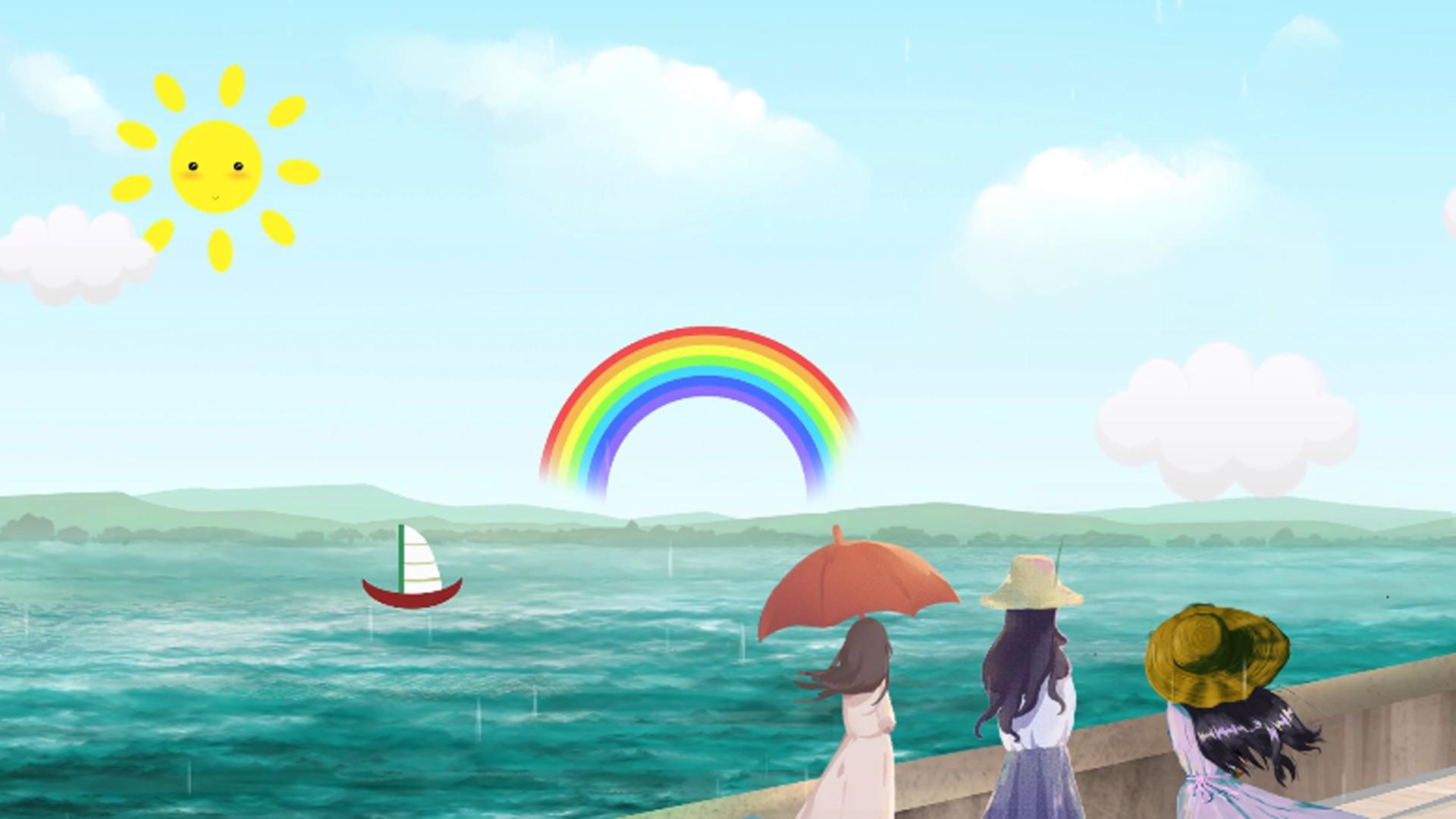 卡通夏季湖边美景视频的预览图