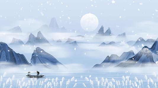 4K大寒中国风唯美冬季山水景色视频背景视频的预览图