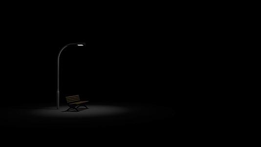 黑色路灯长椅夜晚孤单背景视频4k视频的预览图