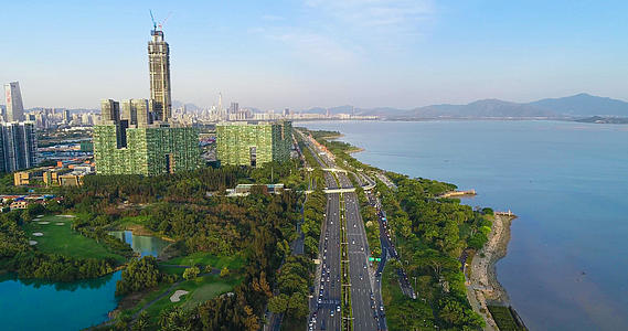 深圳南山区滨海大道4k航拍视频的预览图