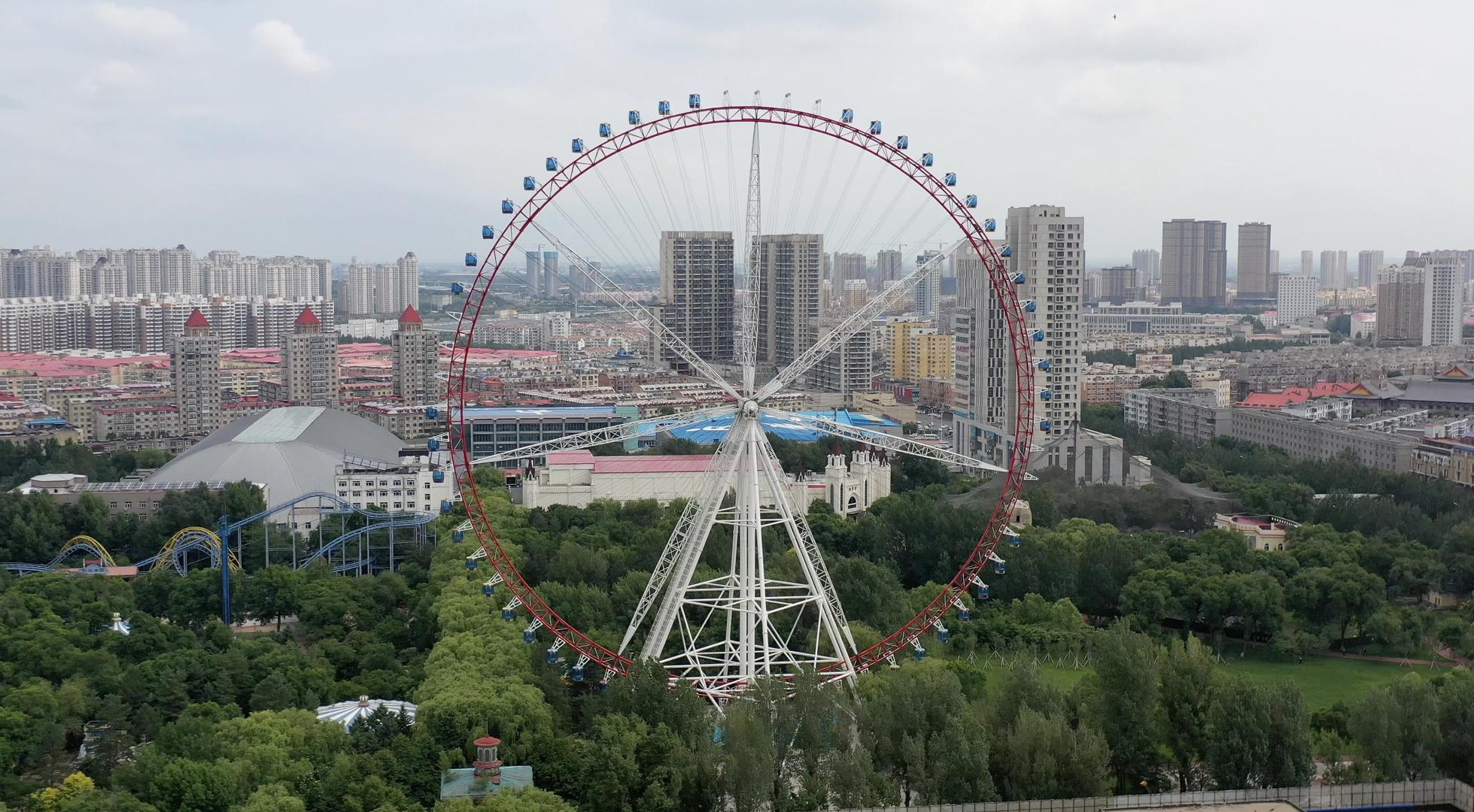 哈尔滨文化公园摩天轮航拍4K视频视频的预览图