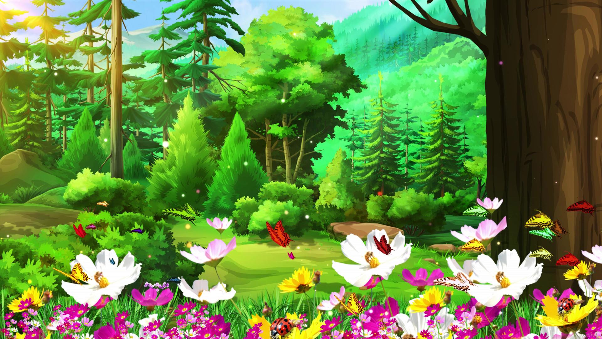 4K唯美卡通小清新春天森林背景视频视频的预览图