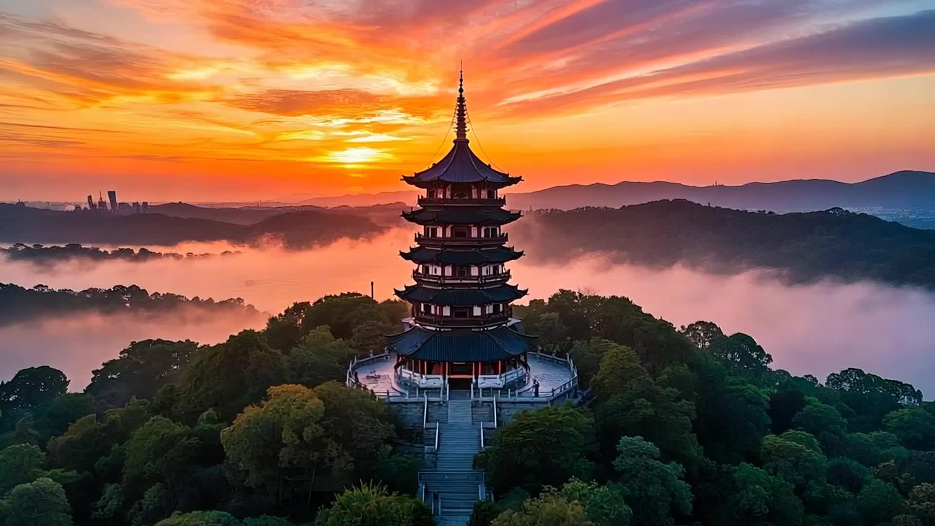 杭州西湖雷峰塔高清夕阳风景视频的预览图