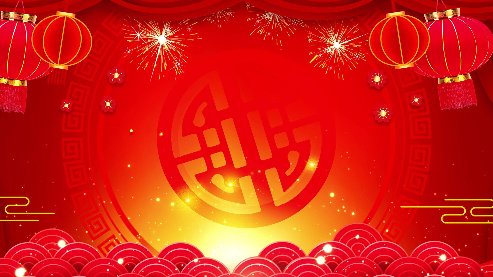 4K动态红色动态春节新年循环背景视频视频的预览图