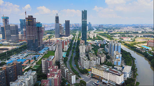 广州琶洲高楼在建中的CBD工地高楼交通城市建筑视频的预览图