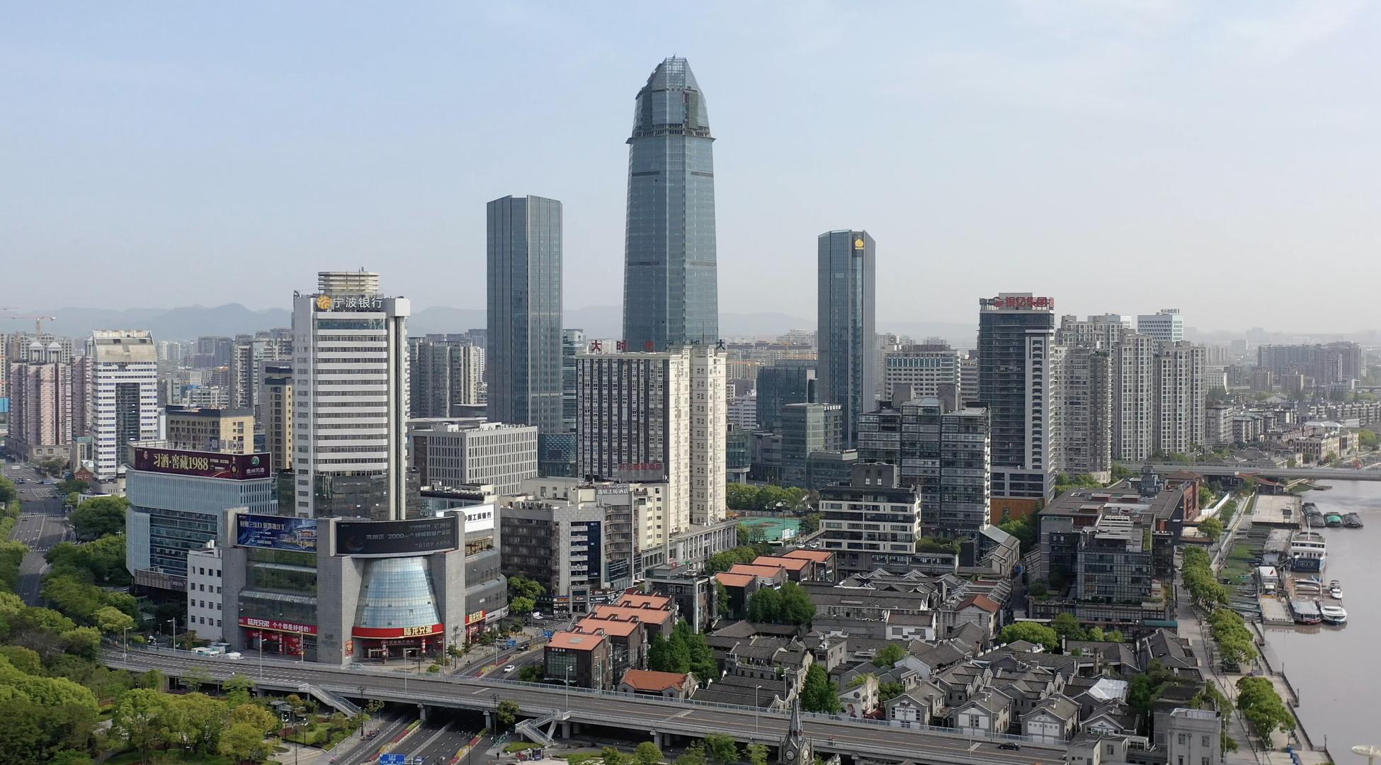 宁波城市风光江北商务区航拍4K视频视频的预览图