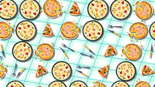4k卡通披萨美食清新背景视频的预览图