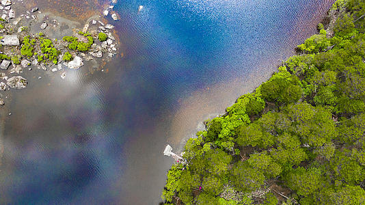 香格里拉原始森林高山湖泊和雪山航拍视频视频的预览图