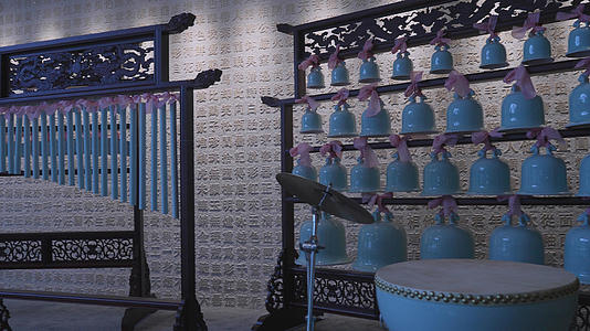 江西景德镇陶瓷制作成的乐器展示4k素材视频的预览图