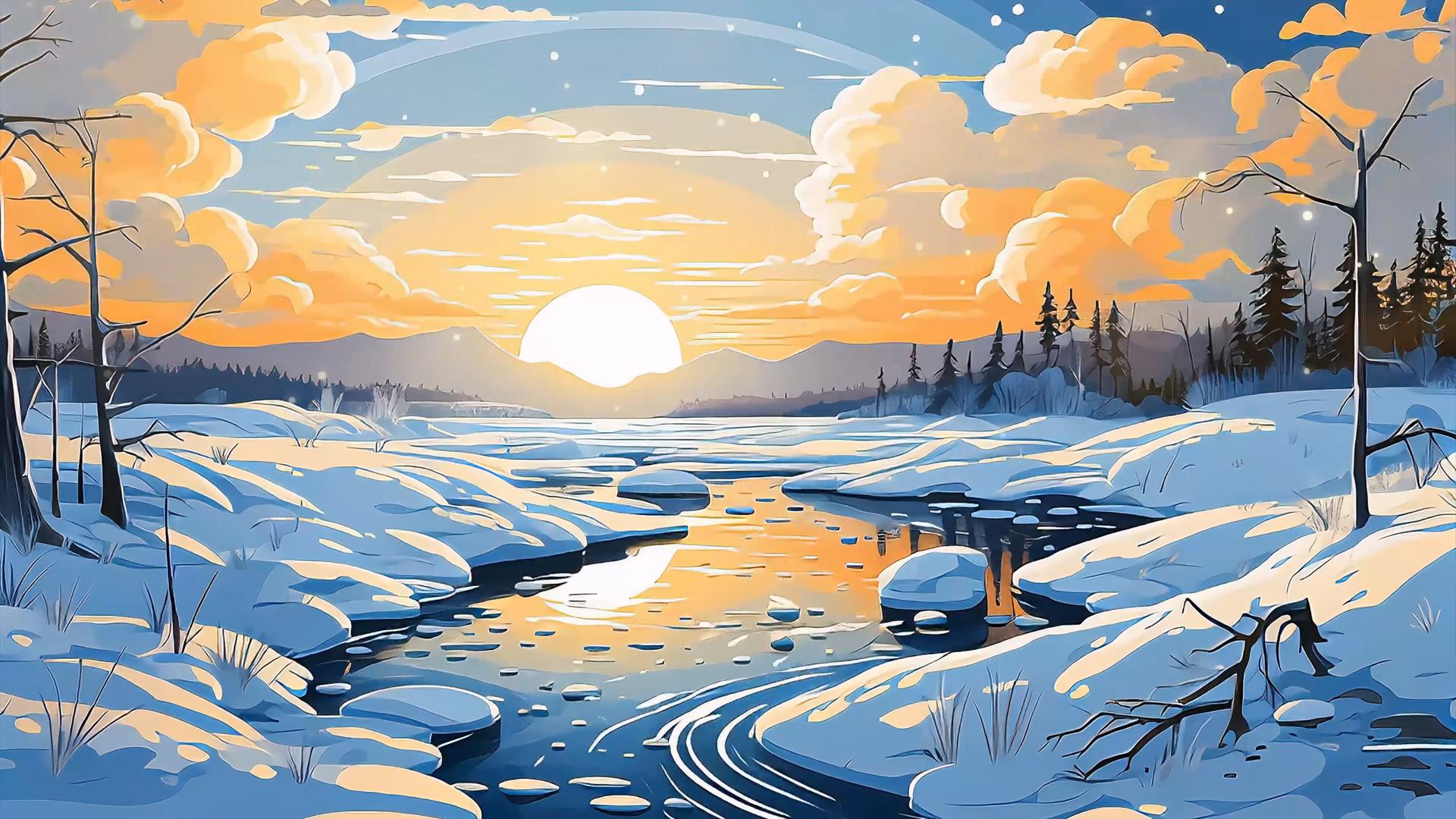 美丽简洁的冬至时节暖冬雪地背景视频视频的预览图